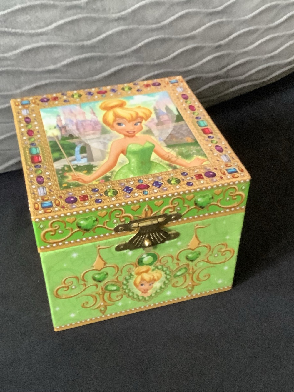 Disney Tinker Bell Bright Green Music Box with Gold Accent